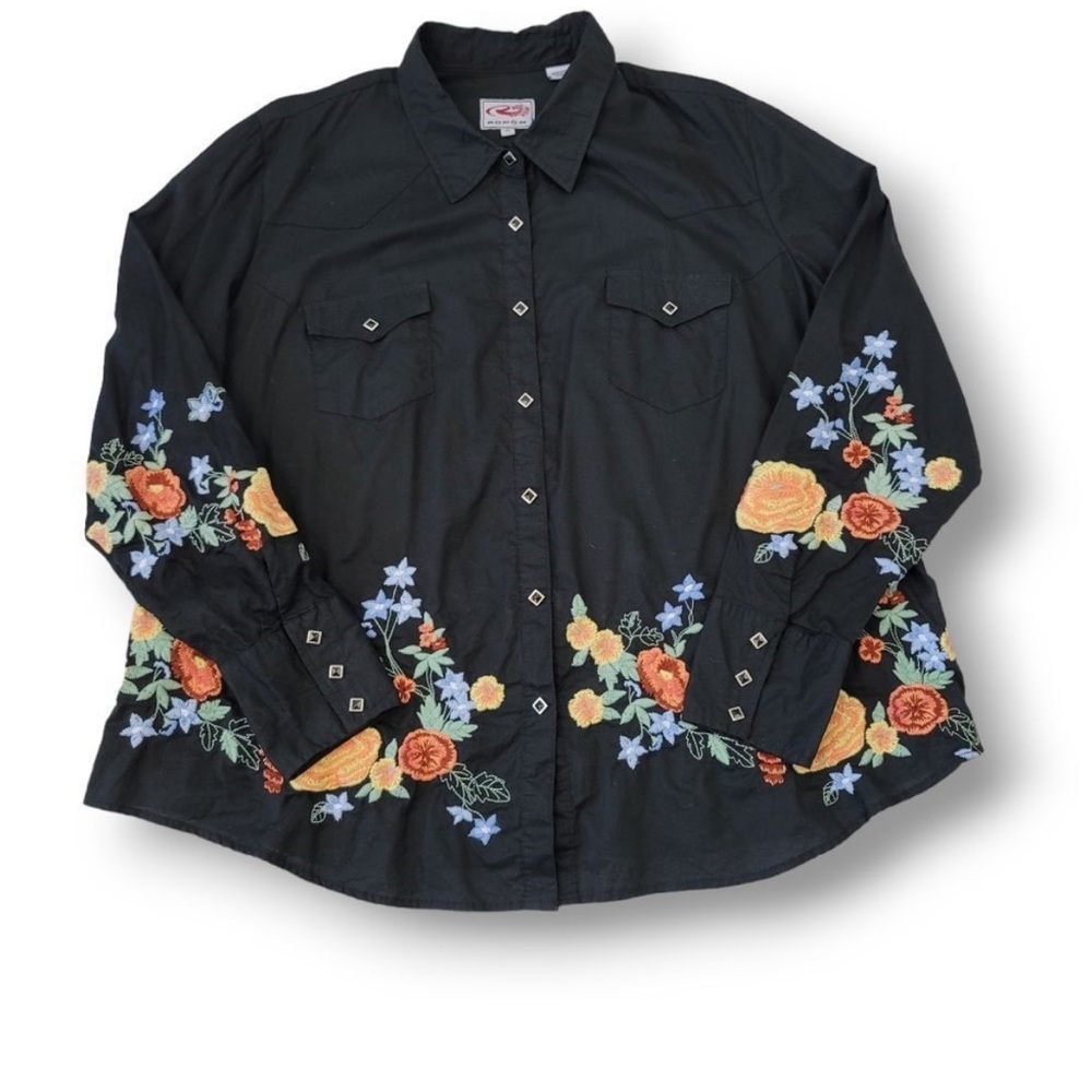 Roper Floral Embroidered Snap Down Longsleeve Western Shirt Size 2X